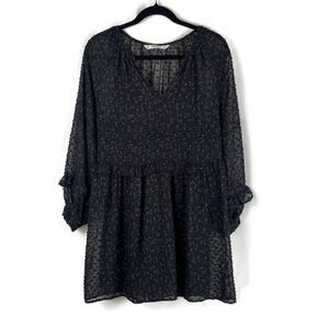 ZARA Basic Black Ditsy Dark Floral Print Sheer Tunic Dress-Size Small Whimsigoth